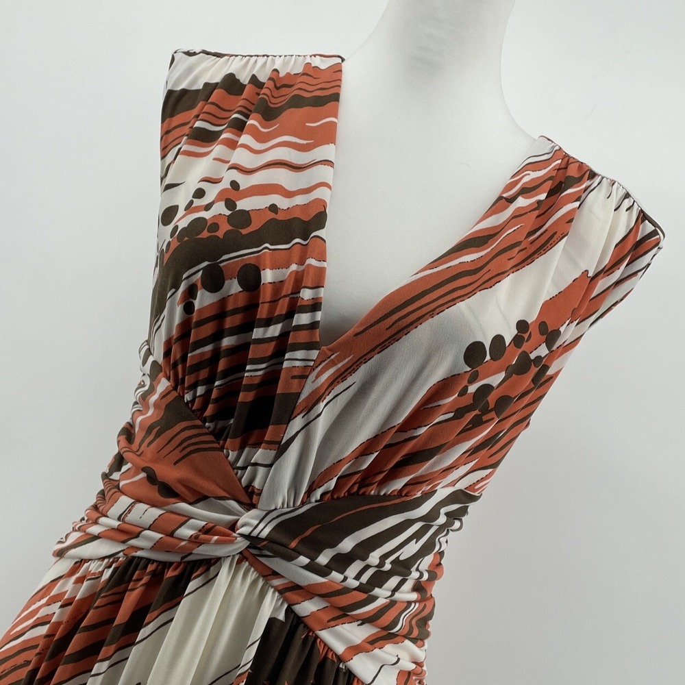 Max And Cleo Retro Dress Women's Small Faux Wrap Midi Orange Brown 60s 70s Vibes